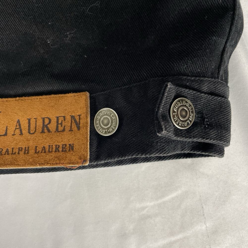 Lauren Ralph Lauren Cropped Black Denim Jacket with Leather Collar MD Petite - Picture 13 of 14